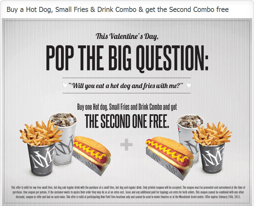 New York Fries BOGO Coupon - Buy a Hot Dog, Small Fries & Drink Combo & get the Second Combo Free (Until Feb 24)