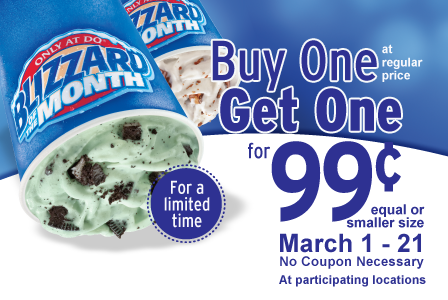 Dairy Queen Buy One Blizzard, Get One for 99 (March 1-21)