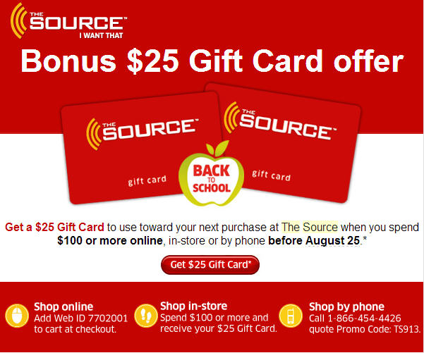 The Source Free $25 Gift Card when you Spend $100 (Aug 22-25)