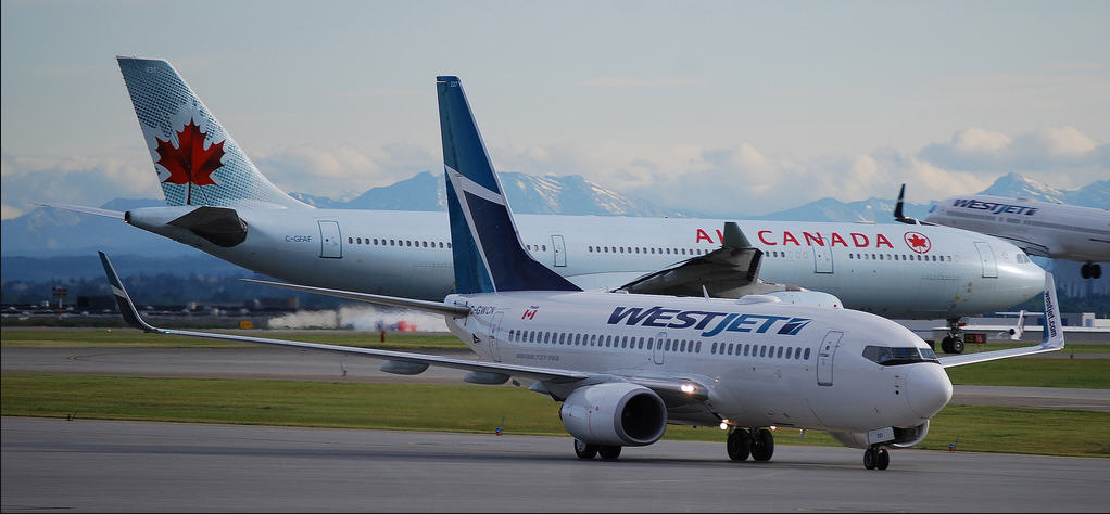 WestJet and Air Canada Planes