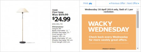 IKEA - Calgary Wacky Wednesday Deal of the Day (Apr 30) B