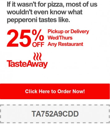 TasteAway 25 Off Pickup or Delivery Promo Code (July 16-17)