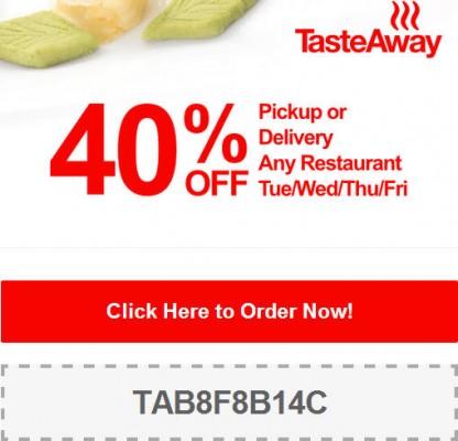 TasteAway 40 Off Pickup or Delivery Promo Code (Aug 12-15)